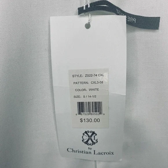 Christian Lacroix White Button Up Shirt Mens Size Small 14.5 NWT $130